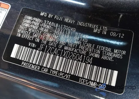 2013 Subaru Brz Limited from USA, damaged, VIN JF1ZCAC1XD2604194